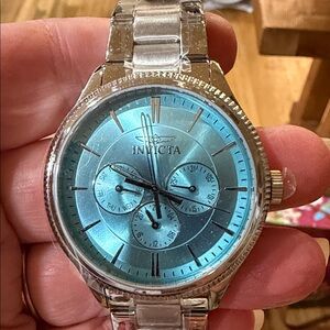 Invicta Silver Watch with Aqua Dial Women/Men’s Watch Set.